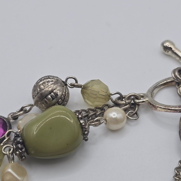 Beaded Bracelet Green Purple Silver Accents‎ Whimsigoth Boho Witchy Statement - Picture 5 of 9